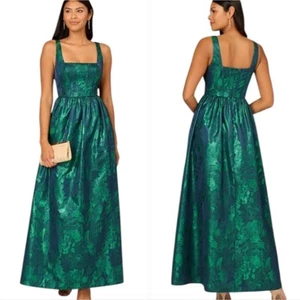 Maxi Vestido Corsé Satinado Jacquard Abstracto Verde Aidan Mattox Talla 2 Nuevo - Imagen 1 de 16