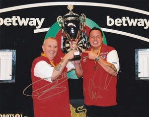 Phil Taylor / Adrian Lewis **HAND SIGNED** 8x10 photo ~ Darts ~ AUTOGRAPHED - Picture 1 of 1