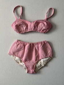 Vintage Bikini Swimsuit Beach 2 Pc Rare Plaid Pink White Size XS Cotton - Picture 1 of 21