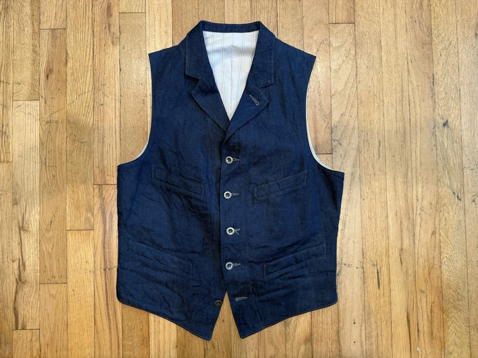 MotivMfg x Division Road English Dress Work Vest Linen/Denim/Camo Size 48 (M) - Image 1 of 4