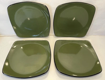 Corelle Hearthstone Stoneware Dinner Plates 11-1/2” Bay Leaf Green Square Set 4 - Image 1 of 4