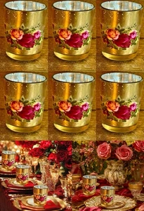 Set 6 portacandele rose antiche di campagna francesi stile vittoriano oro vetro mercurio - Foto 1 di 6