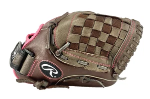 Rawlings 11" Softball Handschuh Leder Handfläche FP11T braun mit rosa Besatz RHT - Bild 1 von 9