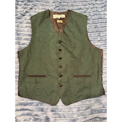 Oleg Cassini Mens Vest Green Woven Pattern Formal Size M - Image 1 of 4