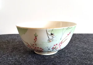 Antike chinesische Porzellan Schüssel Blumen Vogel muster Handgemalte Goldrand - Bild 1 von 24