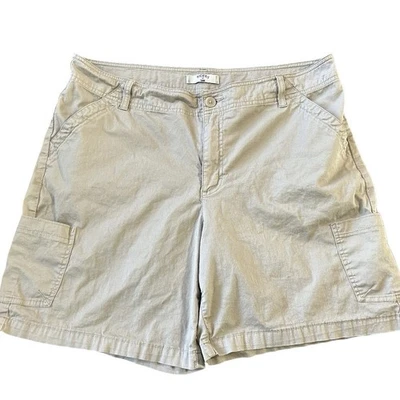 "Pantalones cortos Riders By Lee para mujer talla 18 beige tostado caqui midi cómodos elásticos entrepierna de 7""" Foto 1 de 4