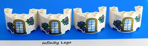 4 LEGO White Cylinder Half 2x4x2 with Cutout Printed Window Flowers 24593 35402 - Picture 1 of 4