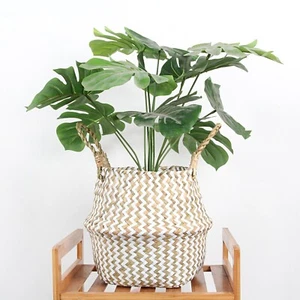 Natural Handmade Woven Basket Wicker Clothes Laundry Storage & Plant Basket New - Picture 1 of 6