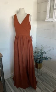 Brautjungfernkleid Paprika Burnt Orange A-Linie V-Ausschnitt Plissee Chiffon formell N31 - Bild 1 von 9