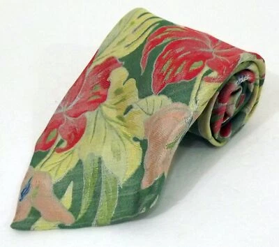 Corbata floral LN vintage para hombre Bally of Switzerland verde dorado rosa rojo seda Foto 1 de 4