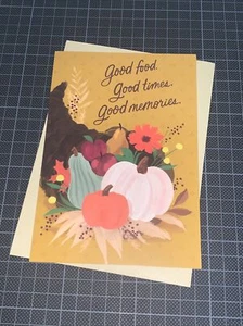 Tarjeta de Acción de Gracias distintiva: Cornucopia Good Food Times Memories Enjoy It All - Imagen 1 de 4