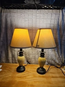 Pair Of 18" Brown Marbled Stone Table Lamp w/Eggshell Lampshade - Picture 1 of 8