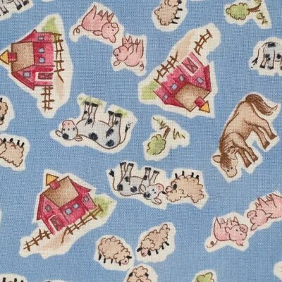 Ollie & Me For MPNY IND Farm Animals Cotton Fabric 1 Yard Blue Quilting Barnyard Foto 1 de 4