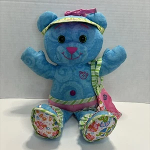 Vintage Doodle Bear Plush 17” Blue Pink Stuffed Teddy With Visor & Bag 1994 - Picture 1 of 22