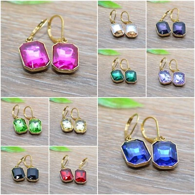 KRISTALL Brisur Ohrhänger Ohrringe gold EDELSTAHL Glas rechteckig goldfarbe - Bild 1 von 2