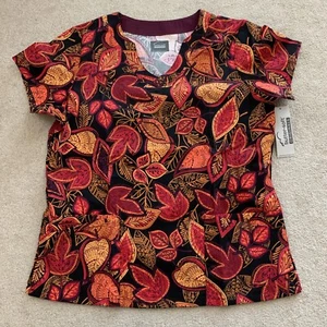 Butter-Soft by UA Womens L Scrub Top Cotton Blend Autumn Leaves 2 Pocket - Picture 1 of 8
