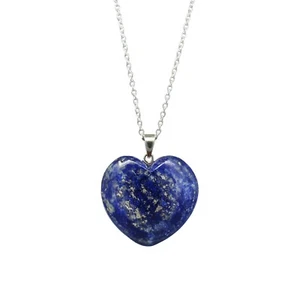 Valentine Day 20MM Lapis Lazuli 14K White Gold Plated 925 Heart Shape Pendant - Picture 1 of 5