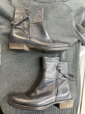 Alberto Fermani Black Leather Embossed Ankle Boots 37 Western Round Toe Italy Foto 1 de 4