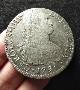 8 Reales 1791 Hispan Mexico Spanish Colonial, Carolus IIII, MO, FM - Picture 1 of 11