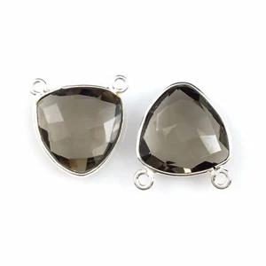 Bezel Gem Links- Sterling Silver-Small Trillion-15mm- Smokey Quartz -1pc - Picture 1 of 3
