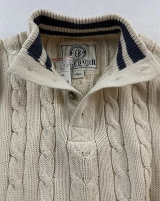  Suéter tejido con cable Eddie Bauer para hombre nuevo con etiquetas talla XL marfil botón simulado Foto 1 de 4