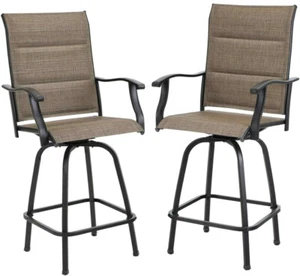 2 Swivel Bar Stools Outdoor Bar Height Patio Chairs Padded Furniture Heavy Duty - Picture 1 of 8