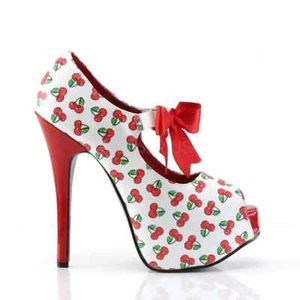 Zapatos Bordello TEEZE-25-3 Blanco/Rojo Charol Estampado Cerezas Punta Abierta EN STOCK - Imagen 1 de 1
