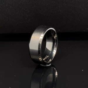 Unisex 8mm Black Titanium Band Brushed Satin & Silver High Polished Edges Ring - Picture 1 of 4