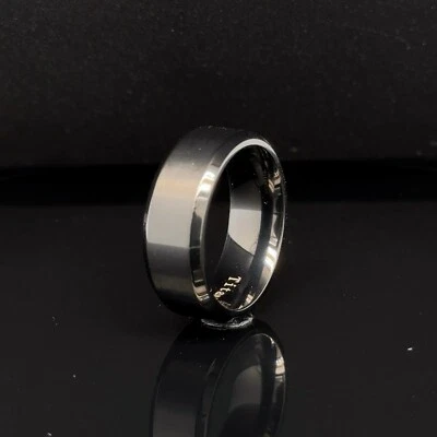 8mm Black Titanium Band Brushed Polished Edges Men Ring For Christmas Gifts - Image 1 of 4