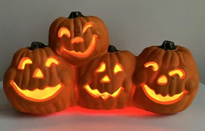 VINTAGE HALLOWEEN 4 Stacked Cluster Pumpkin Jack-O-Lantern Light Up Decoration - Picture 1 of 9