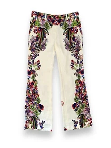 Pantalones ROBERTO CAVAlli Pierna Ancha Estampado Floral Fluidos Multi Marfil talla IT 44 US 8/M - Imagen 1 de 9