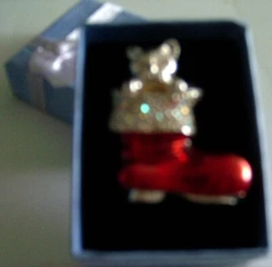 Christmas Ornaments: Cat in Red Enamel Festive Boot - w-Box - Picture 1 of 6