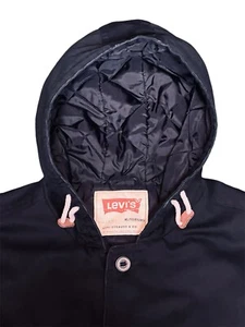 Levi's Canvas Work Jacket Black Quilted Long Chore Coat Mens XL Hoodie - Picture 1 of 10