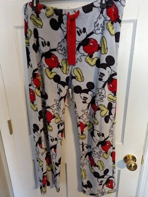 Disney Sleepwear Mickey Mouse Plush Lounge Pants Gray/Red/Yellow Ladies sz L - Image 1 of 4