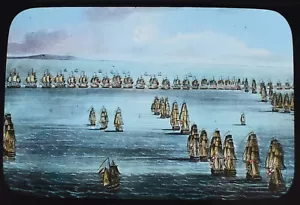 ROYAL NAVY SEA BATTLE 1805 BATTLE OF TRAFALGAR COMIENZA Magic Lantern Slide C1890 - Imagen 1 de 5