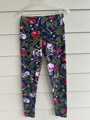 Lularoe Leggings OS Skulls Floral Halloween Bones Roses - Image 1 of 4