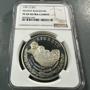1991-S $1 Mount Rushmore SILVER PR Dollar, NGC PF69 UCAM (85899) - Picture 1 of 2