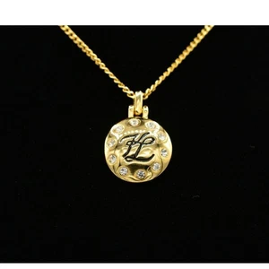 Karl Lagerfeld Vintage Pendant Necklace Gold Tone Rhinestone Logo Script Bin2 - Picture 1 of 12