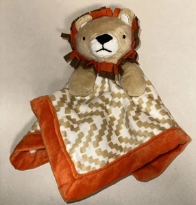 Levtex Baby Lion Security Blanket Lovey Soft Toy Orange Brown Chevron Plush - Picture 1 of 11