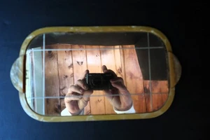 Vtg Art Deco Lucite Handled Mirrored Dresser Tray Abalone Iridescent Look Decor - Picture 1 of 10