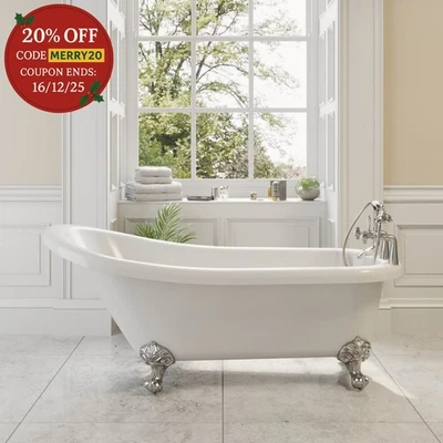 AFFINE Traditional 1550 Freestanding Single Slipper Bath Roll Top Legs Included Acrylic