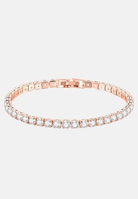 Bracciale Tennis Sottile Uomo Donna Braccialetto Oro Rosa con Strass Bianchi - Immagine 1 di 4