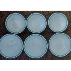 Corelle Cereal & desert Bowls Set of 6 White 3 each with green Trim Microwavable - Picture 1 of 3