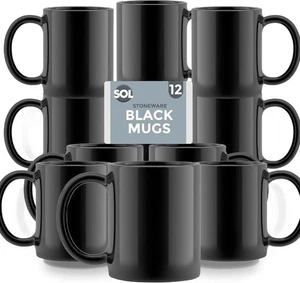 Tazas negras de gres de 12 piezas - Tazas de cerámica de 11 oz para té y café - Drinkwa duradero - Imagen 1 de 8
