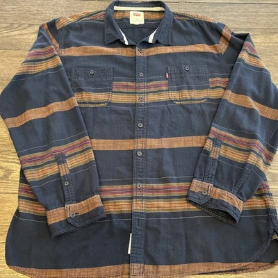 Levi's SouthWest Aztec Striped Brown Blue Flannel Work Shirt, Size XXL - Image 1 of 4