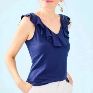 Blusa sin mangas Lilly Pulitzer Alessa con volantes azul marino pequeña - Imagen 1 de 6