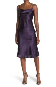 Bebe Satin Slip Dress Cowl Neck Purple Size Medium Wedding Party Formal Women's - Picture 1 of 4