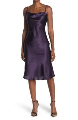 Vestido sin Mangas de Satén Bebe Cuello Capucha Púrpura Talla Mediana Boda Fiesta Formal Para Mujer Foto 1 de 4