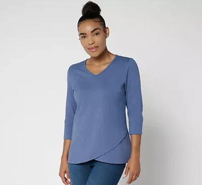 Denim & Co. Essentials PerfectJersey BalletSleeve TulipHem Top Indigo 2X A703346 - Image 1 of 4