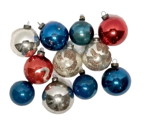 LOT/11 VTG Pre-WWII Mercury Glass Ornaments Red Blue Silver Mica US of A - Picture 1 of 8